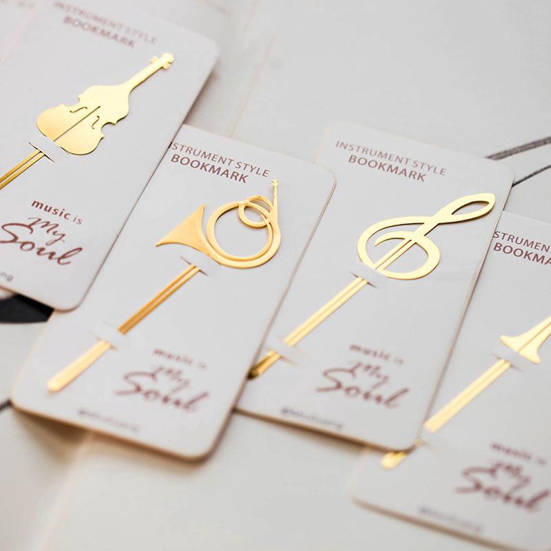 New Kawaii Cute Gold Musical Instruments Metal Book Markers Bookmark For Books