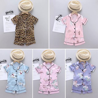 Baby Steps Ready Stock Baby Terno Pajama For Kids Boys Girls Silk Shirts+Shorts Sleeve Blouse Shorts (3)