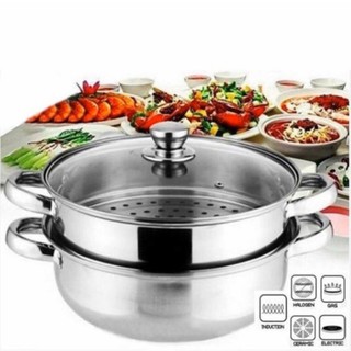 ♞𝕝𝕦𝕔𝕜𝕪𝕝𝕜𝕙* 2 Layer Stainless Steamer Steel Multi-function Soup Steamed Pot With 28cm