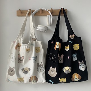 Canvas bag large capacity cute pet Harajuku shoulder bag (2)