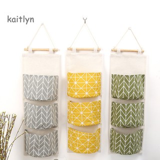 KAITLYN 3 Pockets Wall Door Closet Home Hanging Storage Bag Linen Fabric Organizer Pouch