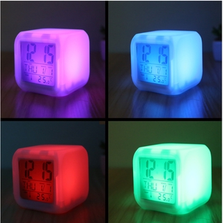 <24h delivery>W&G Creative colorful color changing square alarm clock LED calendar temperature display silent night light electronic clock alarm clock