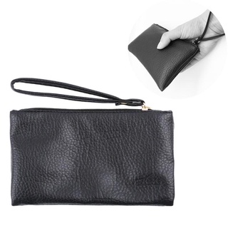 Black PU Leather Cosmetic Makeup Pouch Zipper Bag Pouch With Wrist Belt