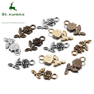 20Pcs Tibetan Antique Gold Silver Plated Pendants Charms Flower Rose DIY For Bracelet Necklace Findings Jewelry Makings Supplies