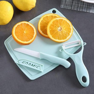 3 in 1 kitchen ceramic knife set includes knife, peeler, cutting board, necessory kitchen tool set (4)