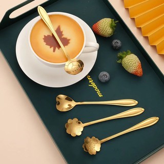Creative Stainless Steel Flower Teaspoon Dessert & Coffee Spoon Golden Sakura Rose Spoon