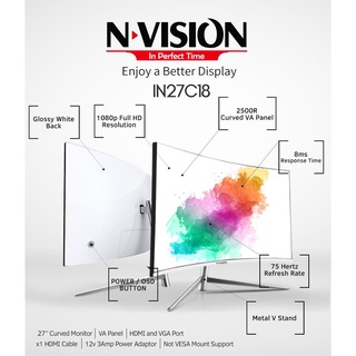 NVISION 27" IN27C18 75HZ WHITE CURVED GAMING MONITOR