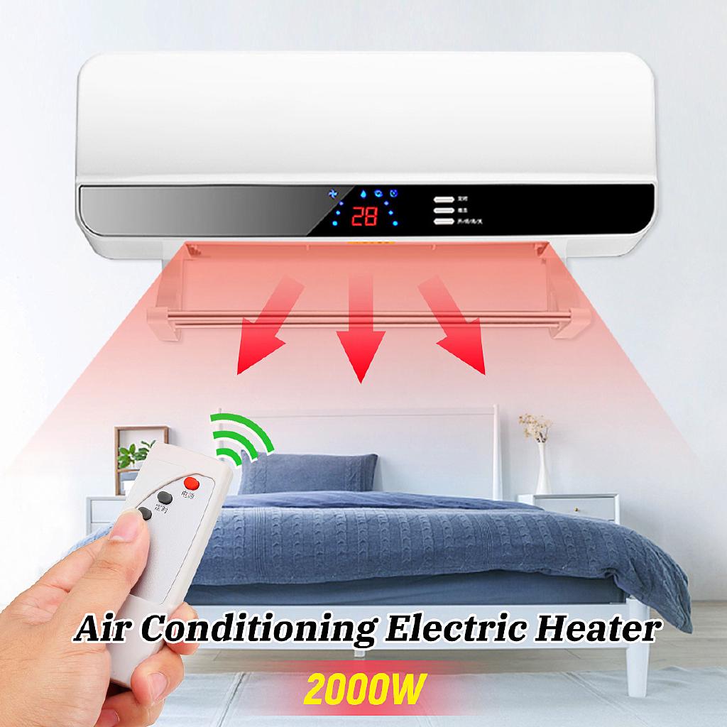LED Display Wall Mounted Air Conditioner Electric Heater Fan Household PTC Remote Control Timer Waterproof 3 Gear Warmer 220V