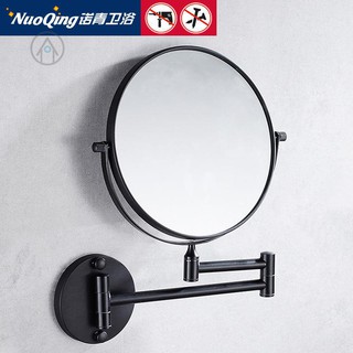 beauty mirrors☁☜✣Perforated free black telescopic mirror bathroom vanity mirror folding beauty mirror wall-mounted double-sided mirror bathroom magnifying glass