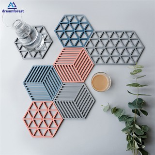 DF Nordic Silicone Coasters Creative Hexagon Hollow Cup Mat Soft Heat Insulated Non Slip Placemat