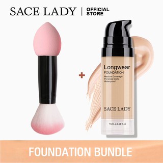 SACE LADY Foundation Liquid Set Matte Natural Long Lasting Face Makeup With Brush