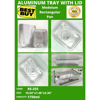 Medium Rectangular Pan 1750ml Aluminum foil tray with lid 50pcs (1)
