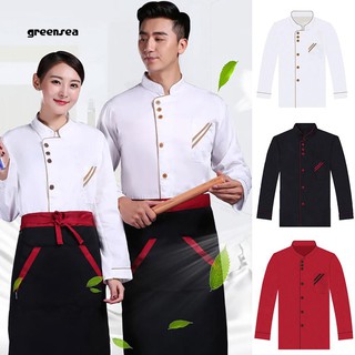 Greensea_1Pc Unisex Single Breasted Long Sleeve Chef Coat Working Uniform Cook Clothes