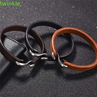 TWINKLE1 Fashion Bangles Brown Black Color Wristband Bracelets Friendship 20cm/21.5cm Gift For Men Women Boyfriend Classic Retro Vintage Leather Hook Bracelet/Multicolor