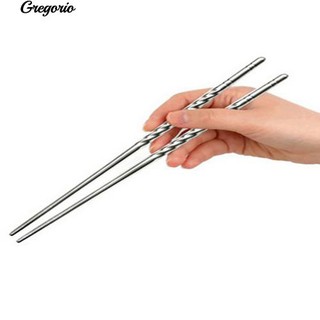 COD!Gregorio 1 Pair Chinese Stylish Non-slip Design Chop Sticks Stainless Steel Chopstick