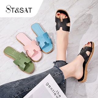 ST&SAT Korean fashion RUBBER women's flat slippers (add one size)