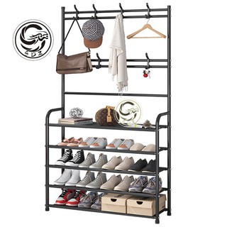 Integrated combination of floor coat rack and shoe rack (1)
