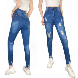 Sexy High Waist Tattered Ripped Jeans Stretchable Cropped Jeans Maong Pants for Women