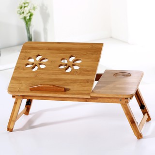 COD Folding Table Portable Bamboo Wood Laptop Desk Table Stand Adjustable Bed Tray Foldable Desk