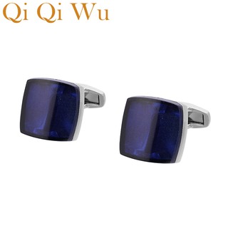 Qi Qi Wu Square Luxury Blue Cufflinks for Mens Wedding Favor French Shirt Cuff Buttons Men Sliver Arm Cuff links Christmas Gifts