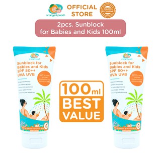 2 pcs. Orange and Peach Sunblock for Babies and Kids SPF 50 Sunscreen Lotion Sun Block Kids 100ml