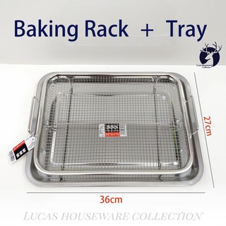 (2 IN 1) STAINLESS STEEL MESH TRAY + OVEN TRAY OIL DRAIN / BEST COOKING FOOD BAKING GRILLED FRIED##