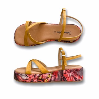 【Ready Stock】❀HEATHER Mustard Floral Printed Platform Sandals