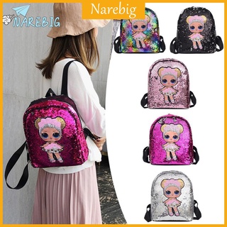 ♡NAREBIG♡Cartoon Girl Pattern Travel Women Kids Sequins School Backpacks