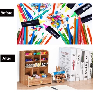 Wooden Desk Organizer Multi-Functional DIY Pen Holder Box Office Supplies Desk Organizer (3)