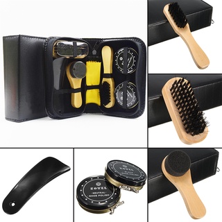 7 in 1 Travel Case Black & Neutral Shoe Shine Polish Brushes Cleaning Set Kit