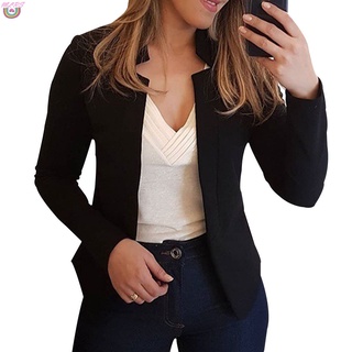 MS Women Blazer Thin Long Sleeve Blazer Solid Color Office Lady Suit Coat