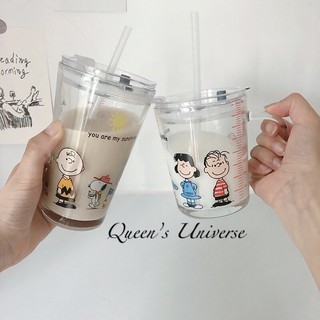 8.8 SALE !! Unicorn Snoopy Print Design Glass Mug Cup With Lid and Straw Tumbler (7)