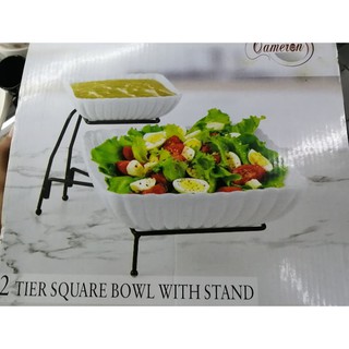 2 Tier Square Porcelain Bowl with Stand Set