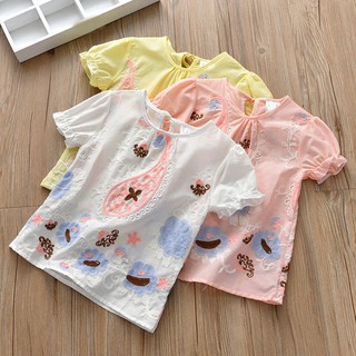 Baby Girls Summer Cotton Floral Pattern T-shirt Blouse