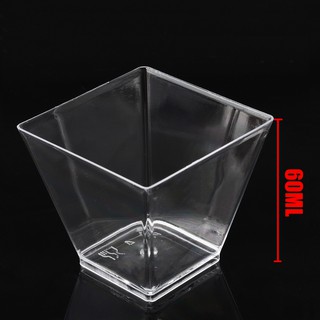 50Pcs 2oz/60ml Mini Square Dessert Cup Cube Clear Plastic Sample Dish Tray Decor (8)