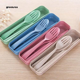 Greensea_3Pcs/Set Portable Utensils Tableware Cutlery Wheat Straw Spoon Fork Chopsticks