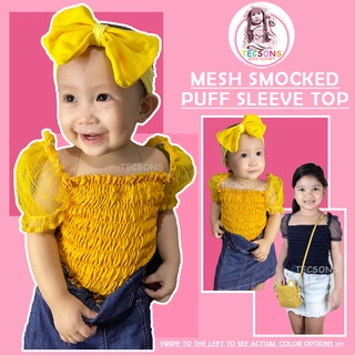 Tasha Kids Mesh Smocked Puff Sleeves Top Blouse 1 to 6 years old