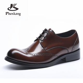 Genuine leather men brogue Business Wedding banquet shoes casual flats shoes vintage handmade oxford