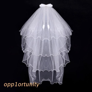 OPP1OR Girl Bowknot 4 Layered Short Wedding Veils White Headband First Communion Decor