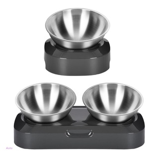 Aoto✨ Dog Cat Bowls with Raised Stand Pet Puppy Food Water Feeder 15° Tilted Platform