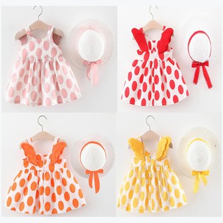 Girls Sleeveless Strap Dress With Wings Design Cotton Kids Toddler Sundress+Hat