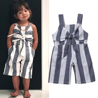 Cute Infant Baby Kids Girls Striped Jumpsuit Romper