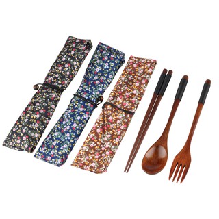 3pcs/set Spoon/Fork/Chopsticks Wooden Dinnerware Portable Reusable Cutlery Camping Travel Set