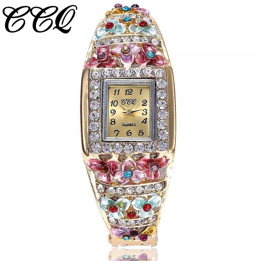 Fashion Women Flower Crystal Bracelet Quartz Wristwatch