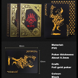 Plastic Poker Gold Foil Plated Waterproof Black Playing Cards PVC Magic Plastic Cards Gambling Gift (2)