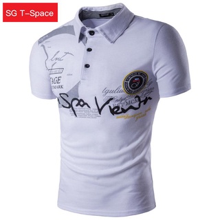 ๑✆﹉Letter Graphic Print Short Sleeve Polo Shirt Men's Tops Personality Fashion Polo Shirt