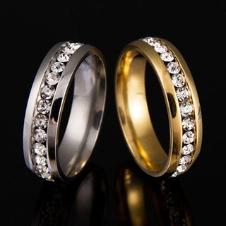【LK】Men Women Couple Lover Rhinestone Titanium Steel Engagement Ring Wedding Jewelry