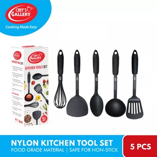 ❏✺✇Chef's Gallery Nylon Kitchen Tools Set 5pc | Cooking Spoon | Turner | Slotted Turner | Soup Ladle