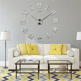 DIY 3D Wall Clock Roman Numerals Large Size Mirrors Surface Luxury Big Art Clock