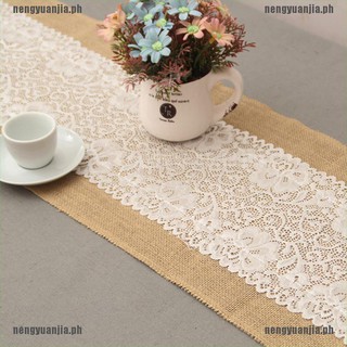 【nengyuanjia】30x180cm Burlap Lace Table Runner Natural Jute Rustic Wedding Decor (5)